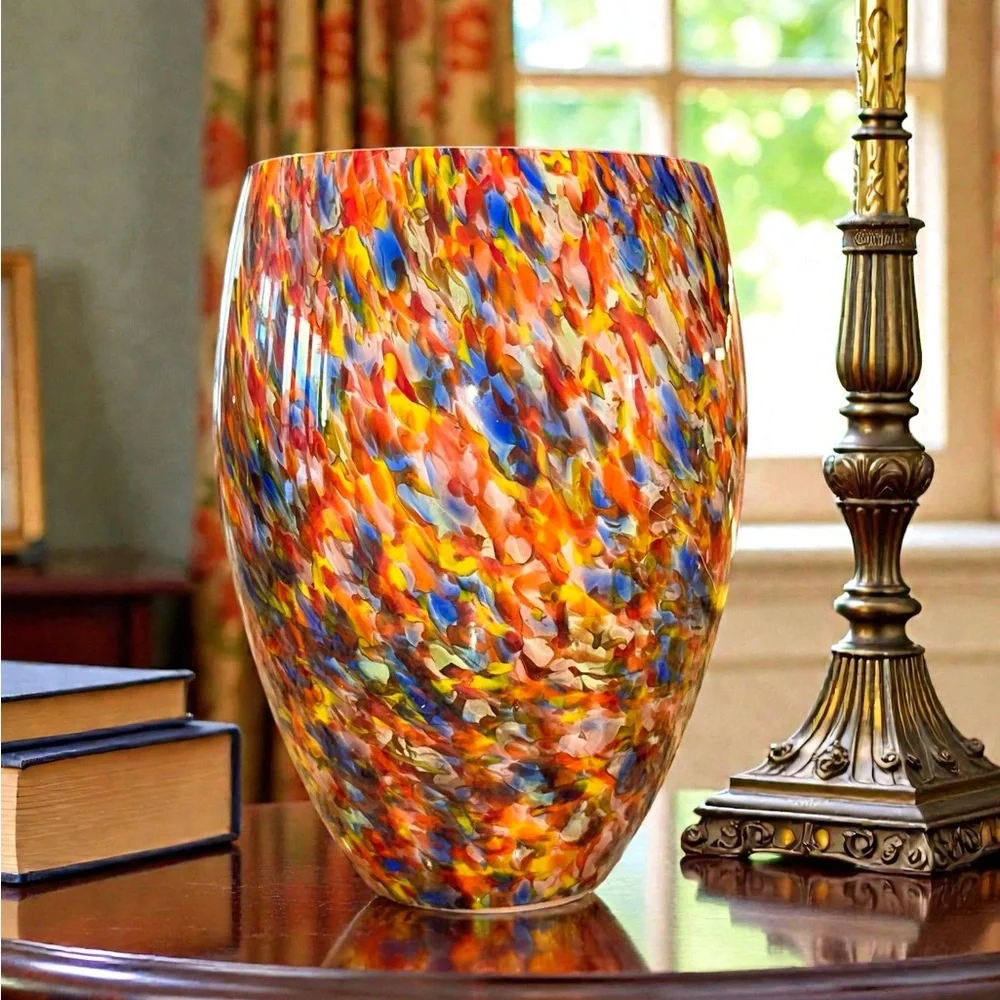 Vintage Kamei Murano Style Hand Blown Art Glass Lamp Shade 2 in Fitter Confetti